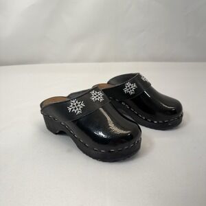Hanna Andersson Toddler Clogs Black Patent Leather Snowflake EU 26 US 9.5-10